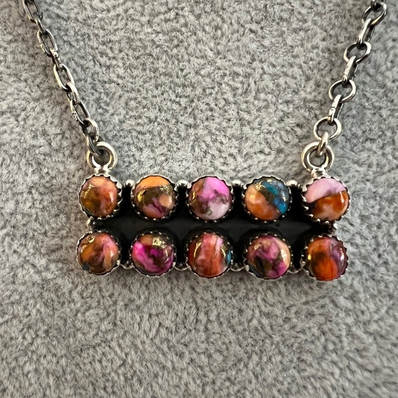 ❤️ Pink Dream Dahlia Kingman Turquoise 20” Southwestern Bar Necklace 15.9 gms - Picture 1 of 13